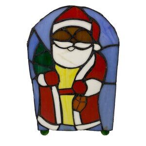 Christmas Stained Glass Santa Claus Tiffany Style Accent Lamp Style FX1-257 NOS